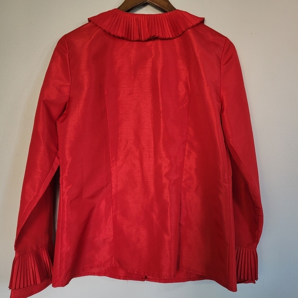 Oscar de La Renta Red Pleated Button Up Blouse Size 10 - Picture 2 of 8